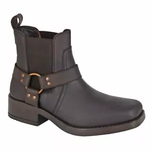 Stivali da cowboy western Woodland M486 Low HARLEY in pelle biker marroni cerati in pelle - Foto 1 di 1