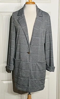 Sanctuary Houndstooth Notch Single Button Long Blazer Jacket Size XL ~ New! - Image 1 of 4