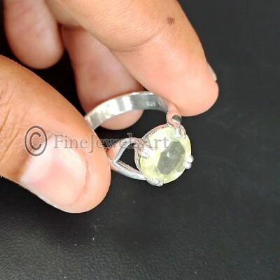 Anillo delicado de plata de ley 925 de cuarzo limón natural hecho a mano para mujer M322 Foto 1 de 4