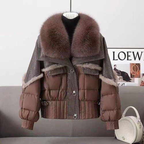 OFF WHITE Cappotto pelliccia coniglio invernale nuovo donna corto pelliccia di volpe collo spesso piumino d'oca