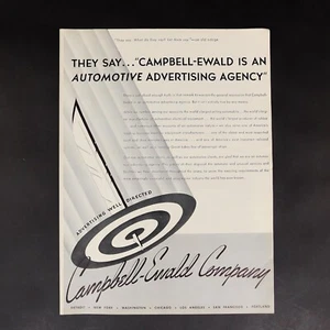 1936 Campbell-Ewald Vintage Print Ad, Marketing Advertising Agency, Automotive - Picture 1 of 2