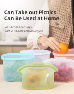 Ziplock Reusable Silicone Food storage Bags Leak Proof, Microwave, Freezer Safe - Picture 1 of 10