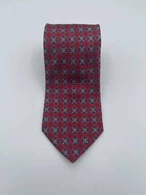 Ermengildo Zegna XL Silk Tie 64” Long 3.5” Wide Red Floral Geometric Shapes Art - Image 1 of 4