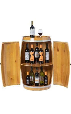 Vintiquewise Wooden Wine Barrel Shaped Wine Holder, Bar Storage Lockable Storage - Image 1 of 4