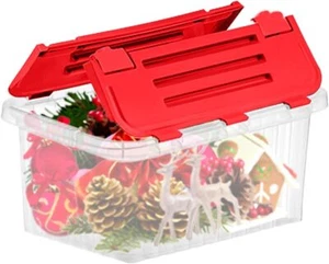 Superio 10 Qt Hinged Lid Storage Tote, Stackable Storage Container, 4 Pack Red - Picture 1 of 1