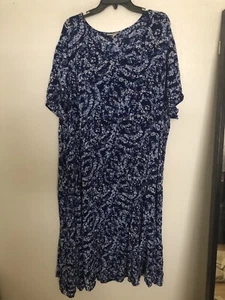 4X / 5X - Lightweight A Line Blue Short Sleeve Dress Women's Plus Size - Picture 1 of 8