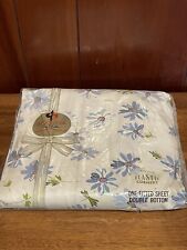 Dan River blue daisy double fitted sheet NOS in shrink wrap vintage 1970s