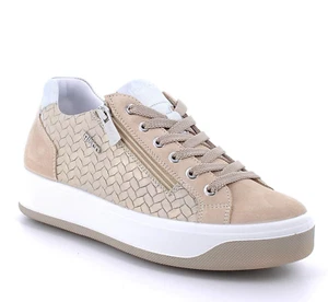 Igi&co 76522 beige leather and gold wedge sneakers 3.5 cm Made in Italy DISCOUNT - Picture 1 of 3