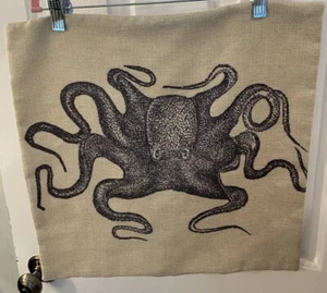 Octopus Pillow Cover 17” x 17” Beige Black New - Picture 1 of 9