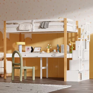 Hochbett mit Unterbett Schreibtisch 90x200cm Kinderbett Etagenbett Stockbett DE - Bild 1 von 12