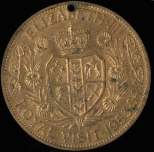 1953-1954 New Zealand Vintage 37mm Royal Visit Queen Elizabeth Bronze Medallion - Bild 1 von 2