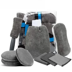9-teiliges Autowäsche Reinigungsset Mikrofaser Handtücher Rouge Schwamm Waschhandschuh Politur Pflege - Bild 1 von 20