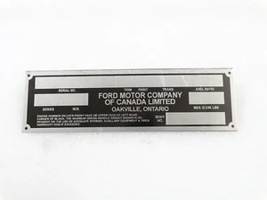 PLACA DE DATOS PARA CAMIONETA FORD VINTAGE Y MERCURY CANADA #V251-7 - Imagen 1 de 6