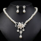 1 Set Glossy Faux Pearls Rhinestone Flower Bride Necklace Stud Earrings Kit