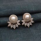 Elegant Women's Pearl And Marquise Cubic Zirconia Floral Stud Earrings