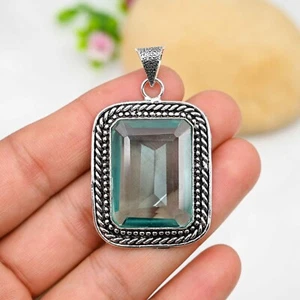 Beautiful Aquamarine Gemstone Pendant 925 Sterling Silver Handmade Jewelry Gift - Picture 1 of 5