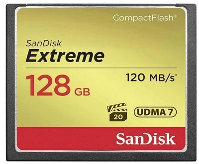 (1) SanDisk Extreme 128GB Compact FlashCompactFlash CFCard (1) Card 128GB total - Image 1 of 4
