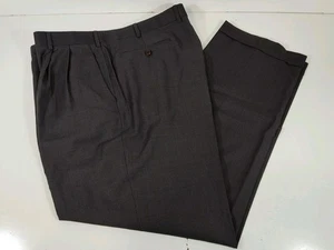 Zanella Austin Wool Pants Mens 42x32 Brown Blue Trousers Pleated Cuffed Italy  - Picture 1 of 10