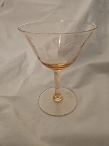 Vintage Pink Depression Wine Dessert Glass Etched Grapes 5" Tall - Picture 1 of 4