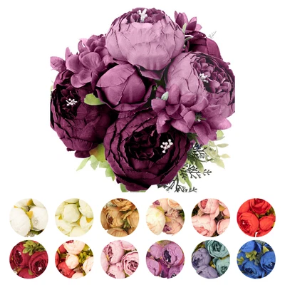 2 Bouquets 19" Silk Peony Flowers Artificial Floral Bushes Party Decorations - Image 1 of 3