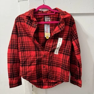 Cat & Jack Boy's Size Medium (8) Flannel Long Sleeve Button Down Shirt Red Plaid - Picture 1 of 4