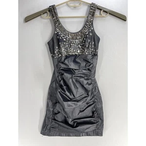 Y2K Jessica McClintocks Cocktail Mini Dress Womens Size 6 Petite Silver Studded - Picture 1 of 6