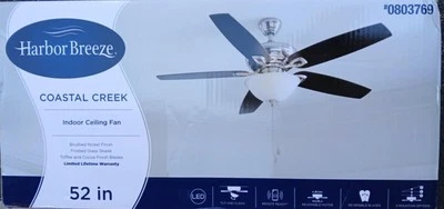 Harbor Breeze Coastal Creek 52Inches Brushed Nickel with Toffee/cocoa Blades NEW - Image 1 of 2