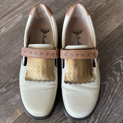 Zapatos de golf para mujer Sandbaggers Royal Kilt blanco/dorado talla 7 Foto 1 de 4