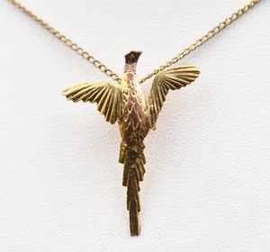 12k Yellow & Rose Gold Fill Pheasant Pendant Necklace 18" - Picture 1 of 14