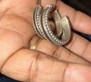 NATIVE AMERICAN NAVAJO STERLING SILVER EARRINGS BY TOM HAWK Half Hoop - Picture 1 of 8