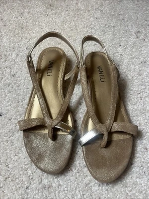 SANDALIAS VAN ELI DORADAS BRILLANTES METÁLICAS TACONES PLANOS TALLA 7 M Foto 1 de 4