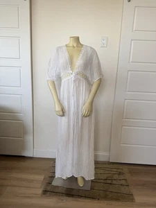 Damen S weiß Gaze Maxi lang transparent Überwurf Staubtuch Kimono Spitze - Bild 1 von 11