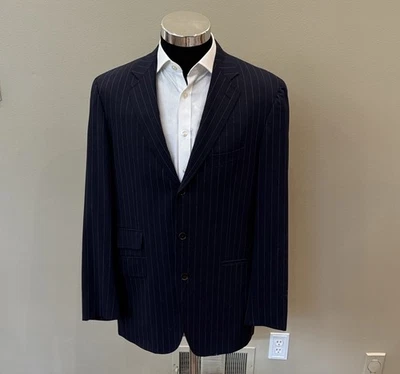 Etro Milano mens 44L navy blue pinstripe 3-button suit jacket EUC - Image 1 of 4