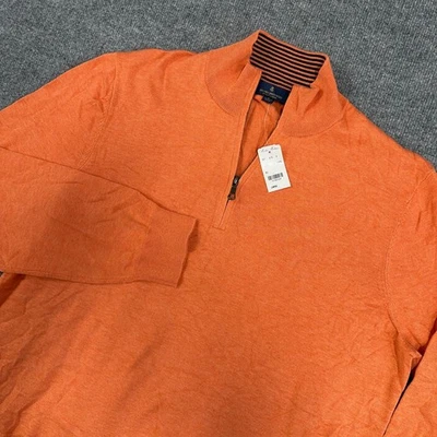 Brooks Brothers Sweater Men Large Orange 1/4 Zip Supima Pima Cotton Preppy NEW - Image 1 of 4