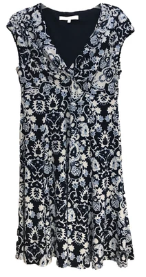 Vestido Evan-Picono Floral Cuello en V Talla 10 Azul Negro Sin Mangas Elastizado Línea A Foto 1 de 4