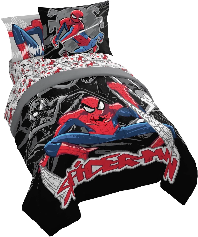  Conjunto de edredom infantil inclui lençóis e travesseiros 7 peças preto completo - Homem-Aranha - Imagem 1 de 4