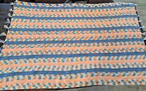 Granny, Cabin Core Crochet Blanket, Afghan, 64" L x 43" W, Pink, Blue & White - Picture 1 of 4