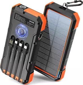 Solar Power Bank 20000Mah Built in 4 Cables,20W Fast Charging Portable Charger w - Picture 1 of 12
