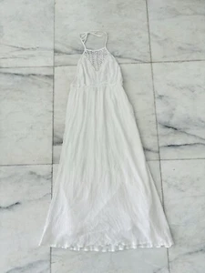 Anthropologie Raga Dress Maxi White Crochet Halter Empire Large Boho Cottagecore - Picture 1 of 8
