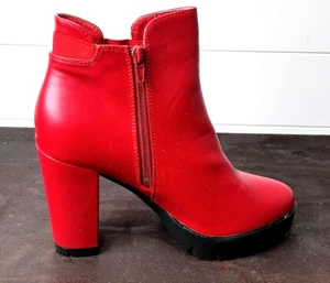Allegra K Women's Chunky High Heel Platform Zipper Chelsea Boots Red Size 9 - Picture 1 of 6