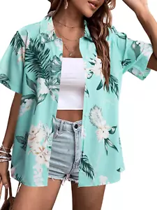Women Hawaiian Shirt Soft Cool Summer Hawaii Shirts Floral Tropic Print V Neck T - Picture 1 of 12