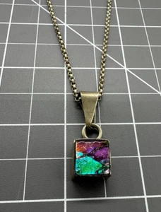 Sterling Silver 925 Mexico Multicolored Dichroic Art Glass Pendant & Necklace - Picture 1 of 5
