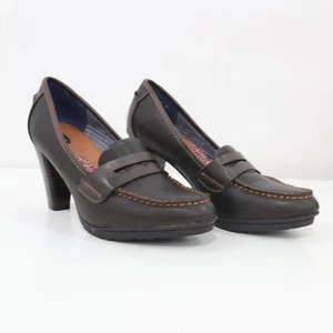Dr. Scholls Penny Loafer Pumps Womens 6M Brown Leather Platform Classic Career - Picture 1 of 12
