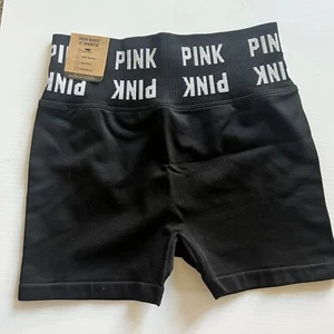 Victoria's Secret PINK 3" SEAMLESS HIGH-WAIST SHORTIES Small Black Logo - Picture 1 of 4