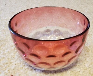 ANTIQUE Coin Dot Optic Cranberry To Clear Glass Sugar Server Bowl Mint Cond - Picture 1 of 4