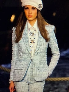 CHANEL 19C NEW TAGS BLUE ECRU MULTICOLOR TWEED PANTS CC LOGO ZIP FR44-42 $4.8K - Picture 1 of 24