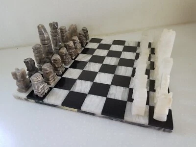 Juego de ajedrez de mármol 13"x13" tablero pesado negro y gris con 32 piezas de ónix gris y blanco Foto 1 de 4