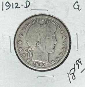 1912-D BARBER SILVER HALF DOLLAR ~ GOOD ~NICE COIN~ - Picture 1 of 2