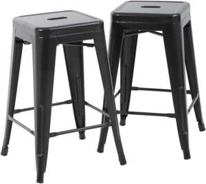 Metal Bar Stools Set of 4 Counter Height Bar Stools 24 Inches Industrial Bar Cha - Picture 1 of 8