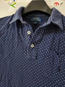 Polo Ralph Lauren Shirt Boys L Blue Polo Short Sleeve Pocket Polka Dot Geometric - Picture 1 of 15